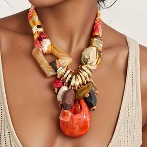 Elegant Orange and Gold Statement Necklace
